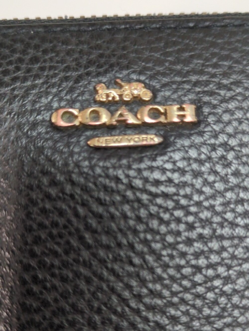 Coach Black Pebbled Leather Zip Around Wallet with Gold Logo - Picture 8 of 12